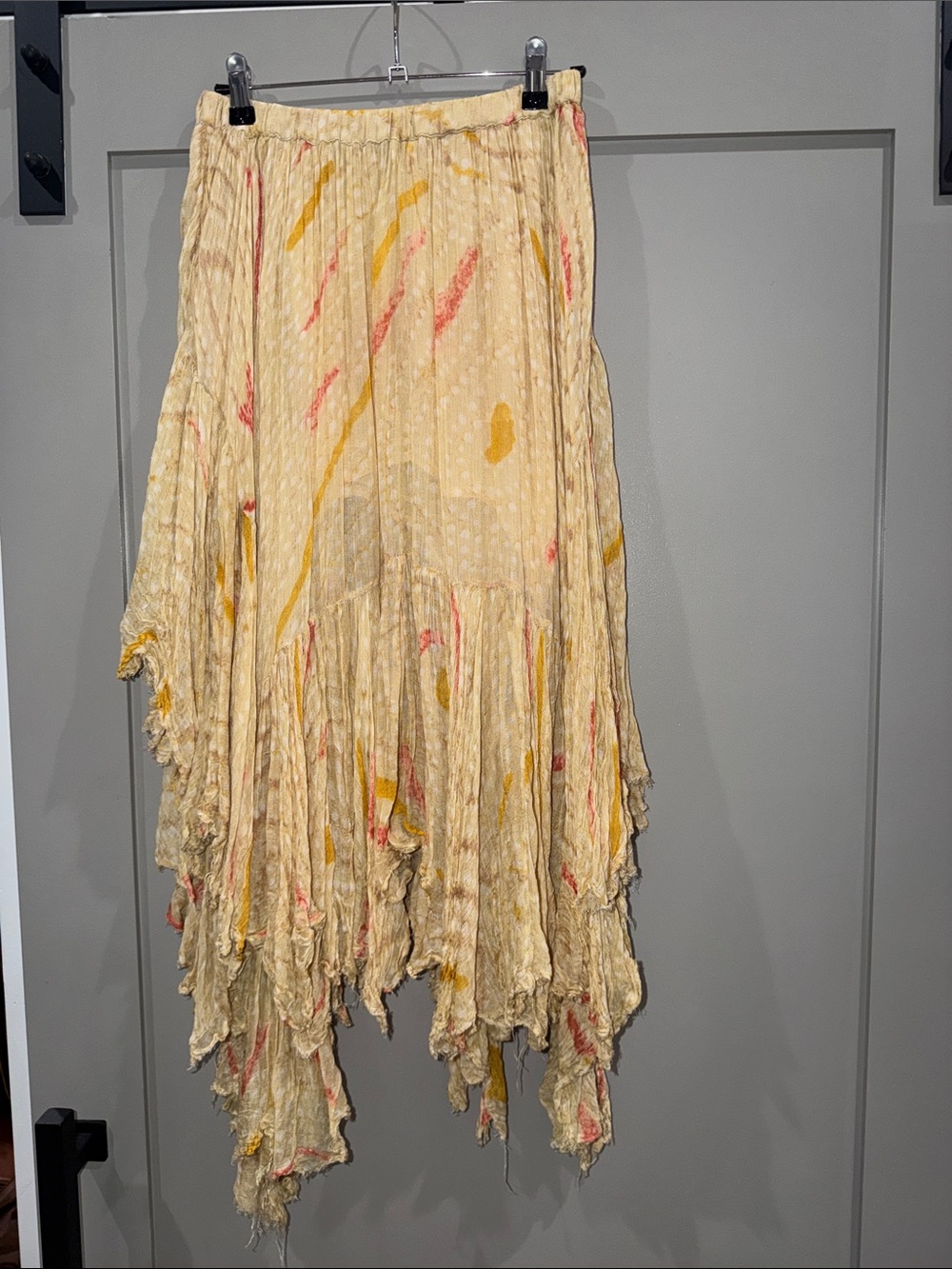 Free People Cream Asymmetrical Handkerchief Hem Skirt with Yellow & Pink Accents